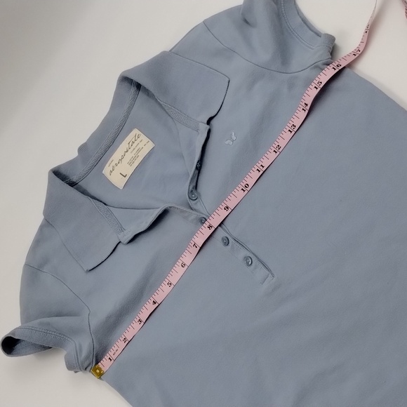 Aeropostale baby blue partial button 90's fitted top short sleeve size large - Picture 8 of 12